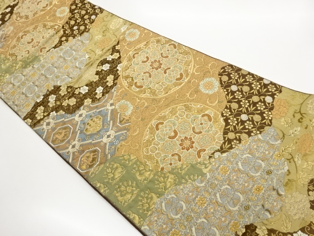 JAPANESE KIMONO / FUKURO OBI / HATTORI ORIMONO / WOVEN ROUNDEL FLOWER CREST 